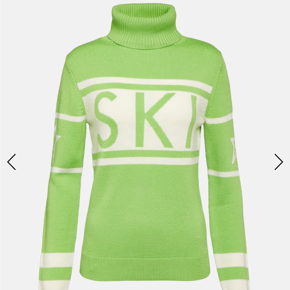 Perfect moment schild turtleneck sweater pear lime green ski star sleeves m